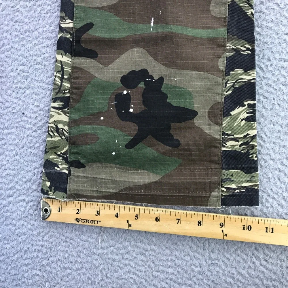 Mnml Pant Men 38x36 Green Cargo Bootcut Flare Paint Splatter Military Stacked